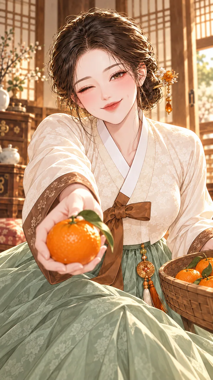 귤을 건네는 아랫목아씨